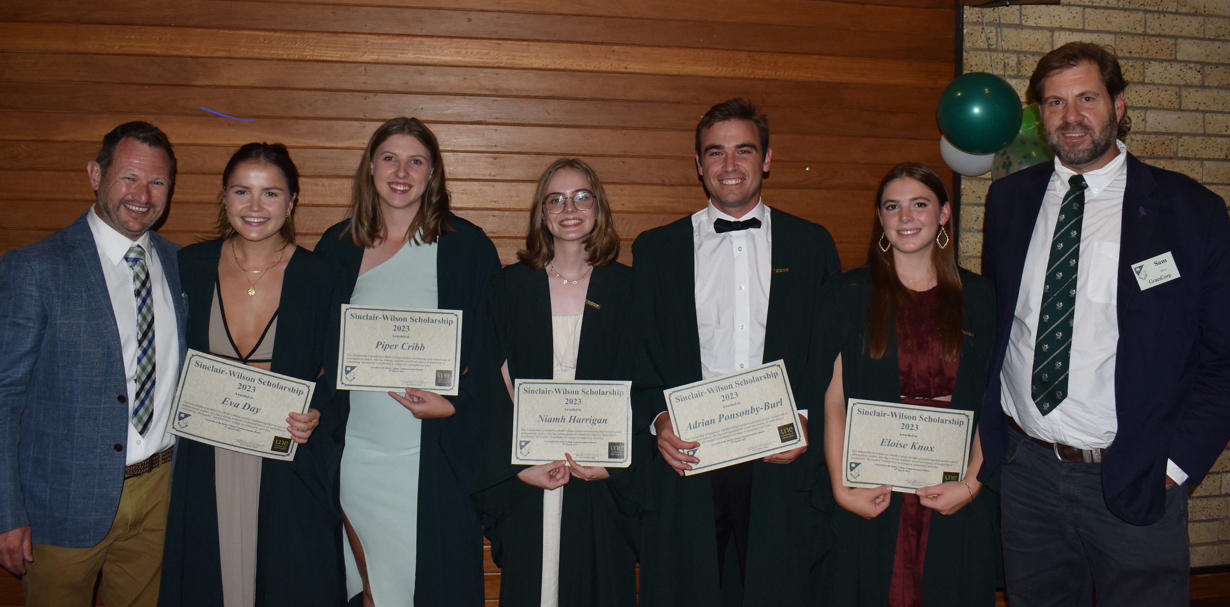 The Sinclair-Wilson 2nd Year scholarships presented by Brad Foster and Sam Bryce from GRAINCORP to Eva Day, Piper Cribb, Niamh Harrigan, Adrian Ponsonby-Burl, Eloise Knox.