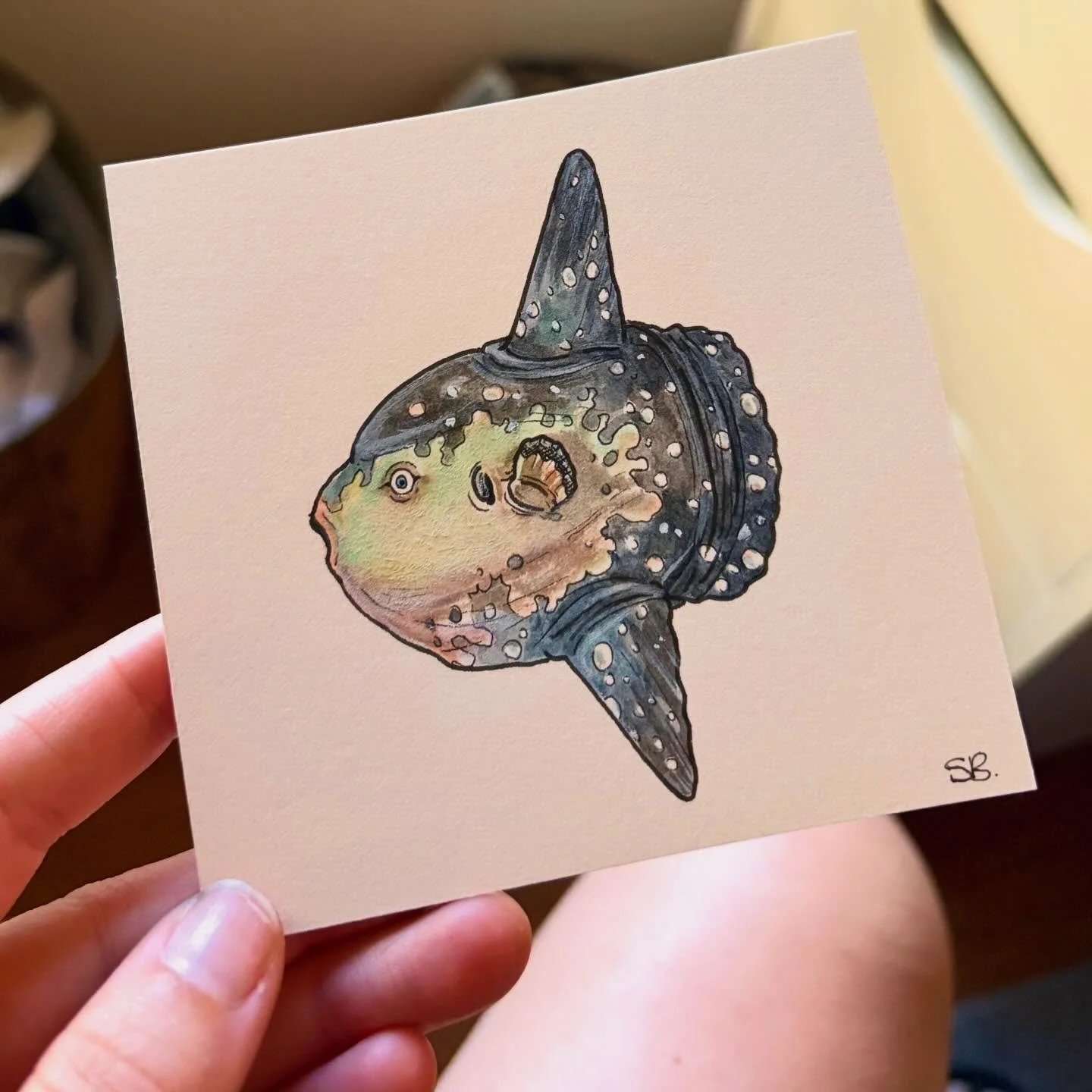 Some close ups of two little lucky dips I&rsquo;m making for my upcoming market (with more to come).

There will be 12 hand made originals looking for a home! 😊 Check out my last post for market details. 

-
-
-
#market #art #sunfish #flamingo #pain