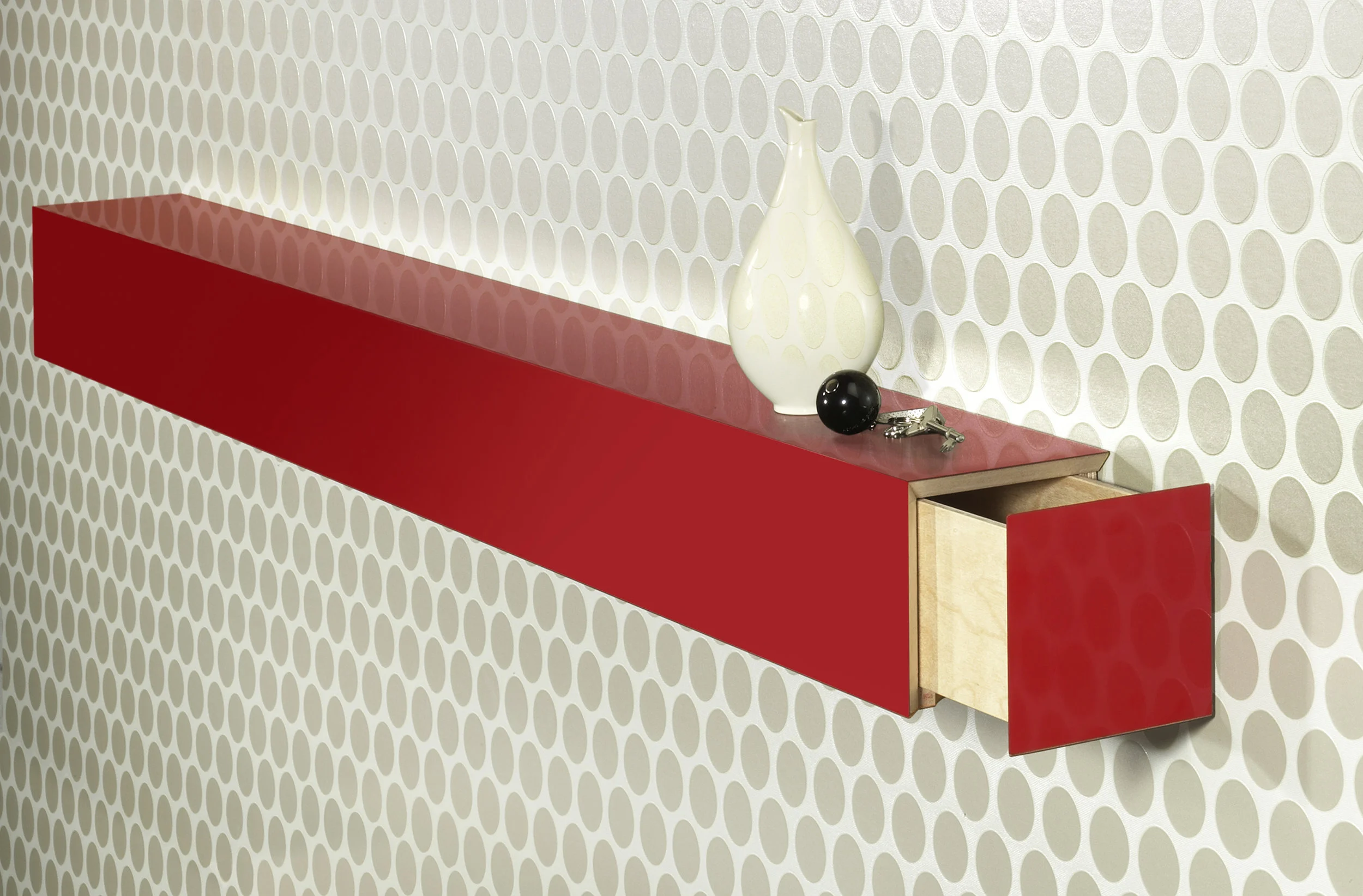 Red laminate Irving Hall &amp; Wall—open at one end