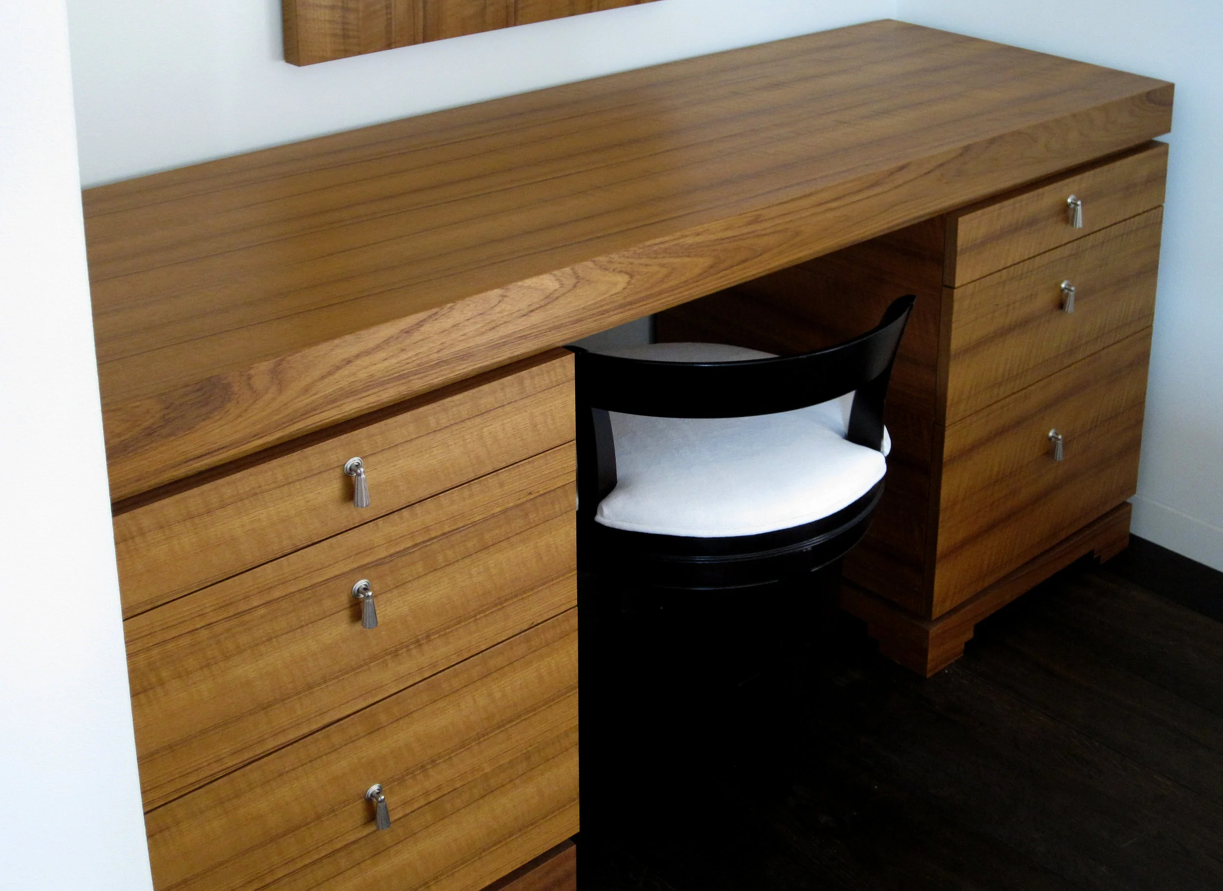 Solid teak vanity desk with matching teak mirrorCommissioned by CardenCunietti for a private client.