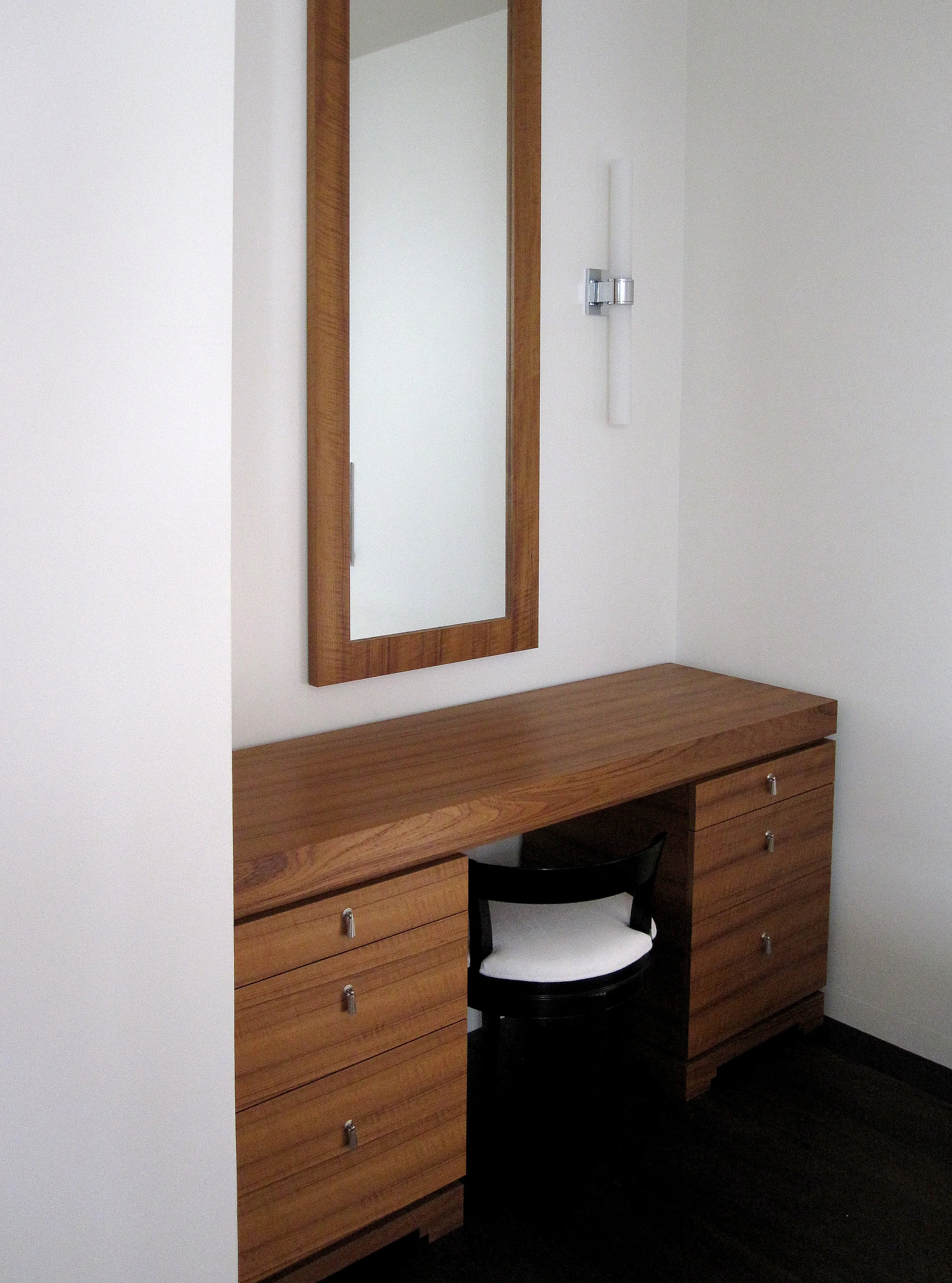 Solid teak vanity desk with matching teak mirrorCommissioned by CardenCunietti for a private client.