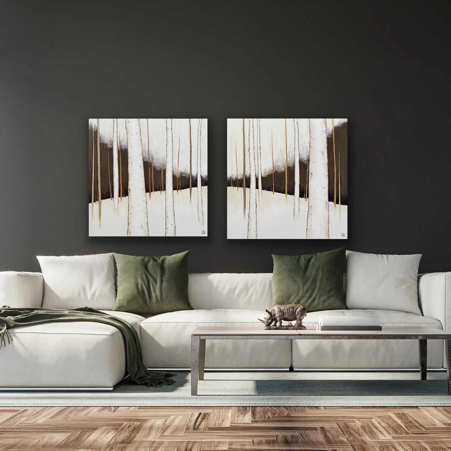 NEW✨ We can&rsquo;t get enough of these new gorgeous winter forest paintings by Doug Robinson. If you are looking for a large new statement piece for your space these two pieces can work fabulously as a diptych together to create one large artwork fo