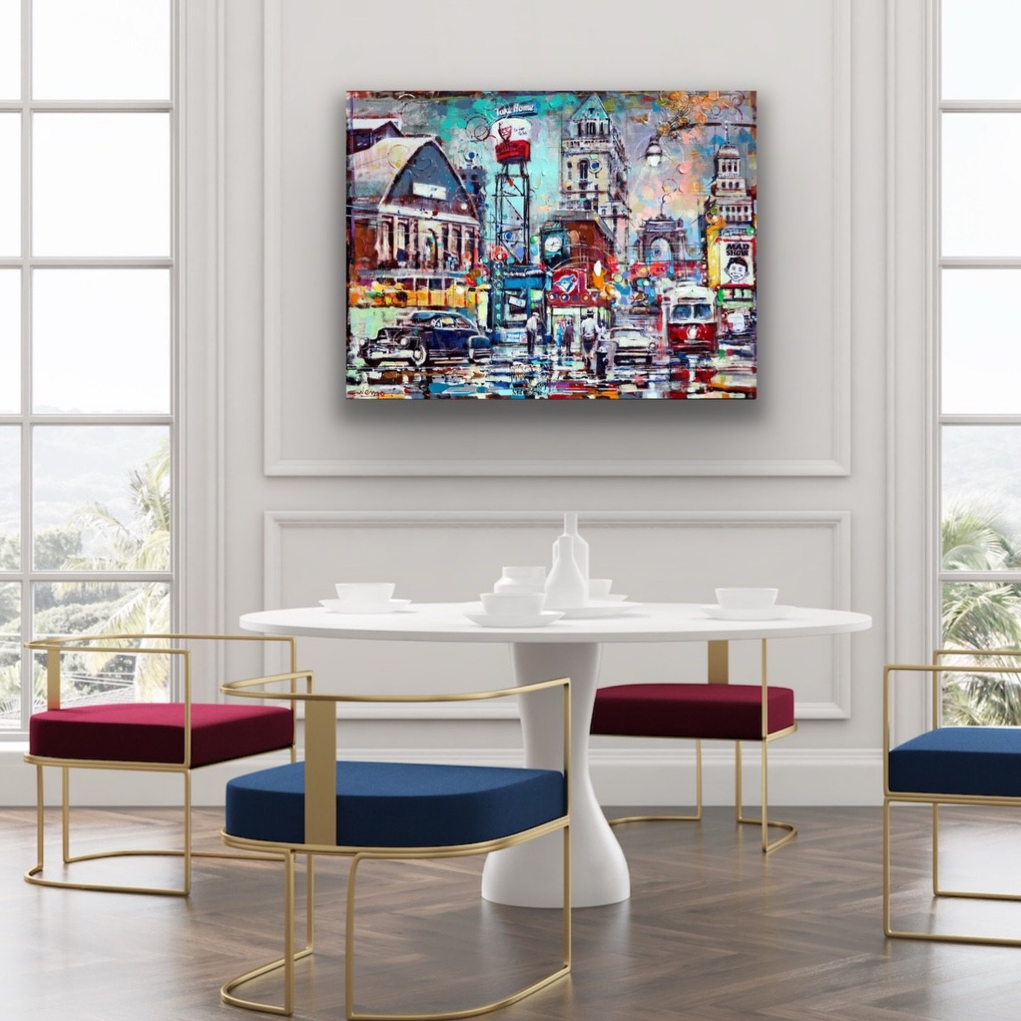 NEW✨ This new work by Victor Nemo is just the pop of colour we need on a cold winter day like this. I love how fun this piece is and how it celebrates this beautiful city. If you are looking for a new statement piece for your space this could be the 