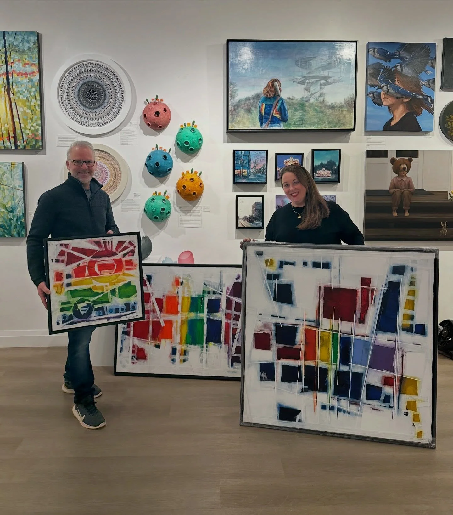 NEW✨ Excited to have new works in by Andrew Stelmack! These new colourful pieces are sure to stand out in any space! If you are looking for a new art piece for your space with a splash of colour, this could be the perfect piece for you.

You can see 