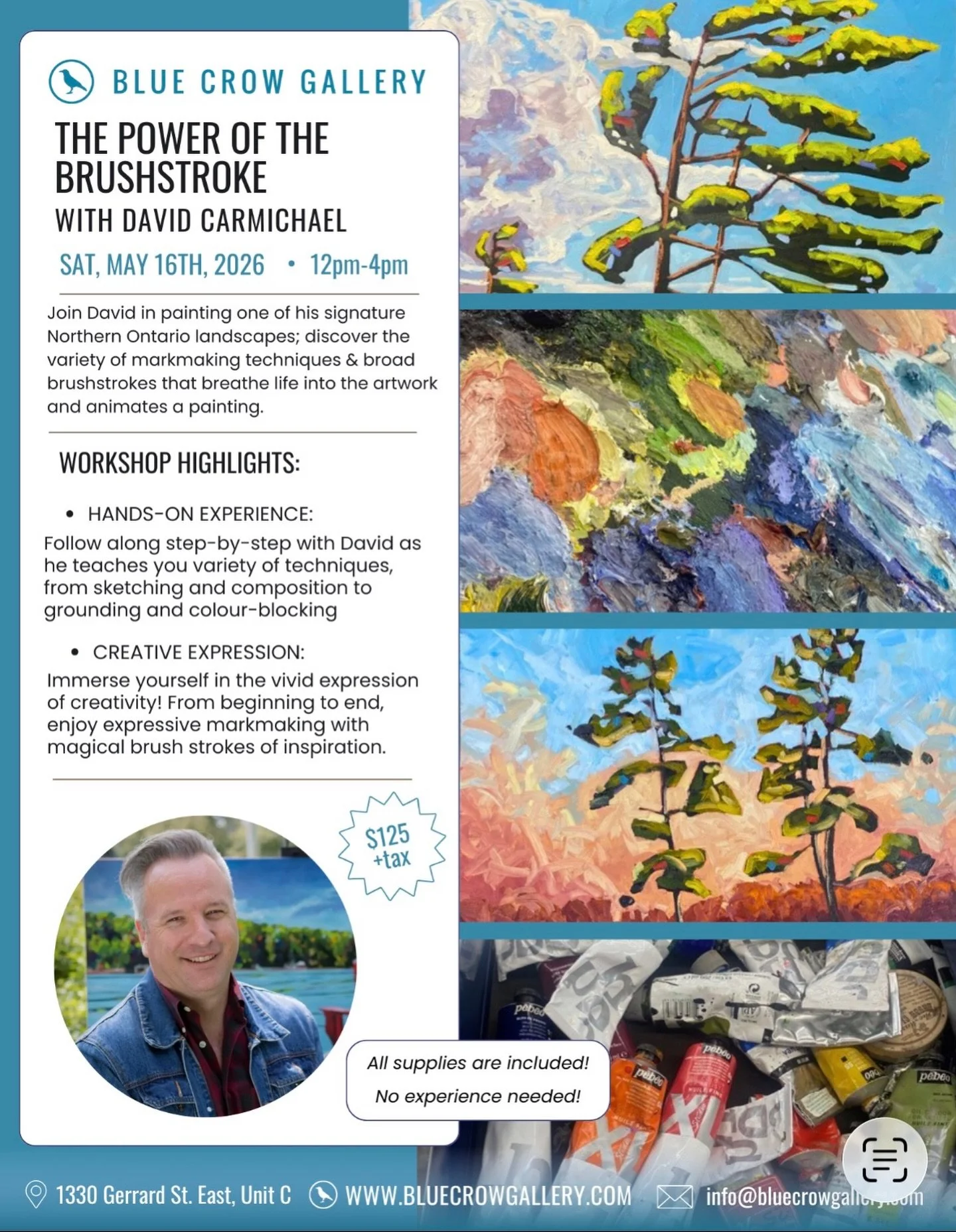 ‼️Two Spots have been added to David Carmichael&rsquo;s upcoming workshop! Saturday May 16th 12-4pm. 
Spend the day in our beautiful studio with @david.carmichael.studios learning all of his tips and tricks for creating landscape paintings with inten