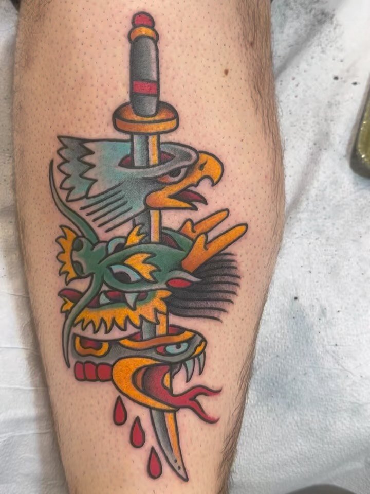 Got to make this @davidabergeltat2 redraw tattoo yesterday. Daggers going through stuff are my favorite. As always made with love at @rareheartstattoo