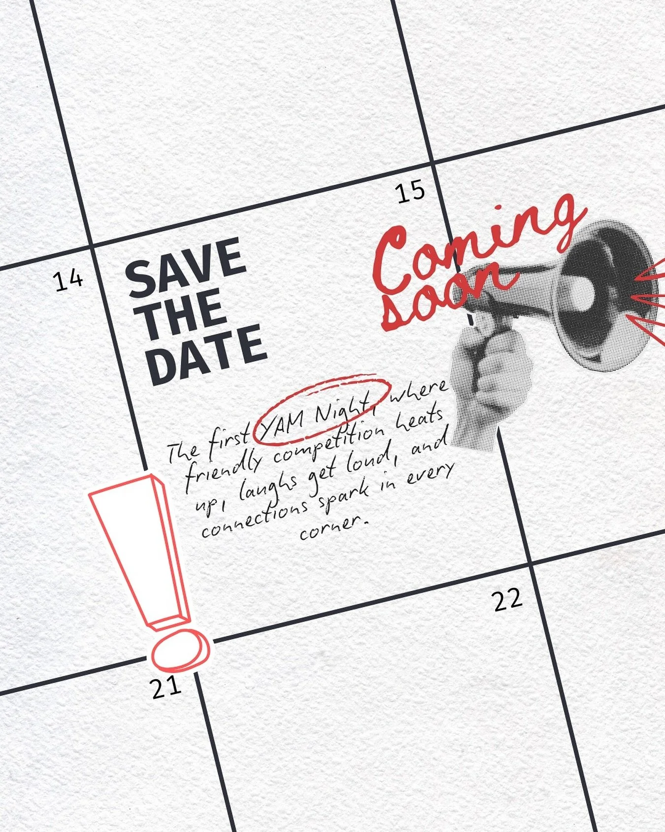 🍠 Things are looking a-peeling!

Our *first* YAM Night is happening this week! 🎉 Come for the mini games, stay for the faith and friendship 👥. Connect with new people in every corner (is that a hint at one of our activities? 😉)

🗓️ Wednesday, Oc