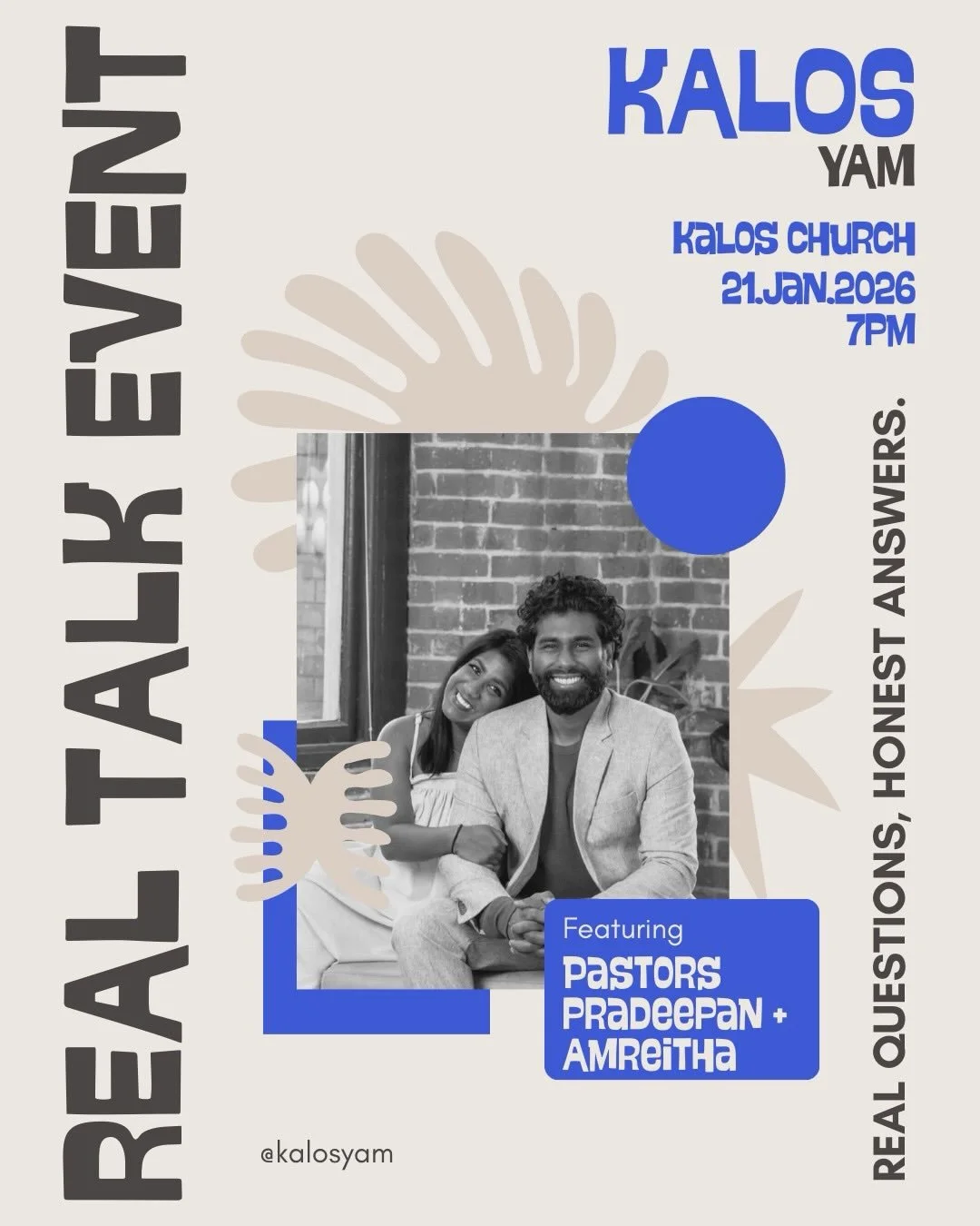 REAL TALK EVENT ft. our very own Pastors Pradeepan and Amreitha! 🎙️

Join us for a Q&amp;A session tomorrow with our pastors - ask it in the room, submit it beforehand, or text it in live. Start thinking now about what you&rsquo;ve always wanted to 