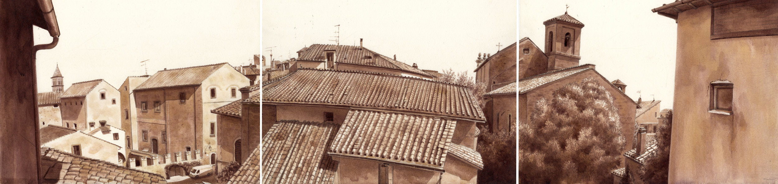 Rooftop View of an Italian Town (tryptic)