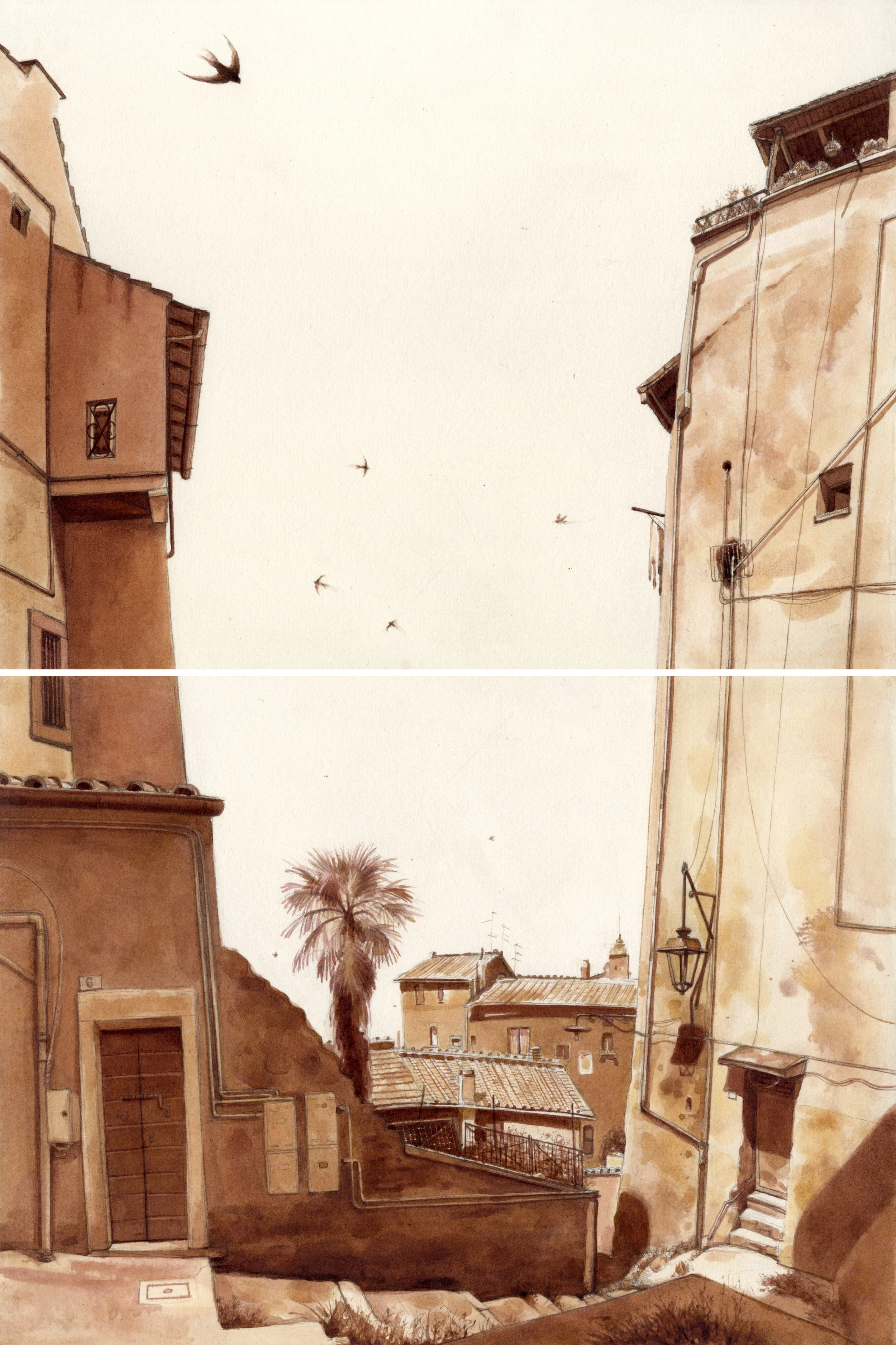 Steep Back Alley with Swallows