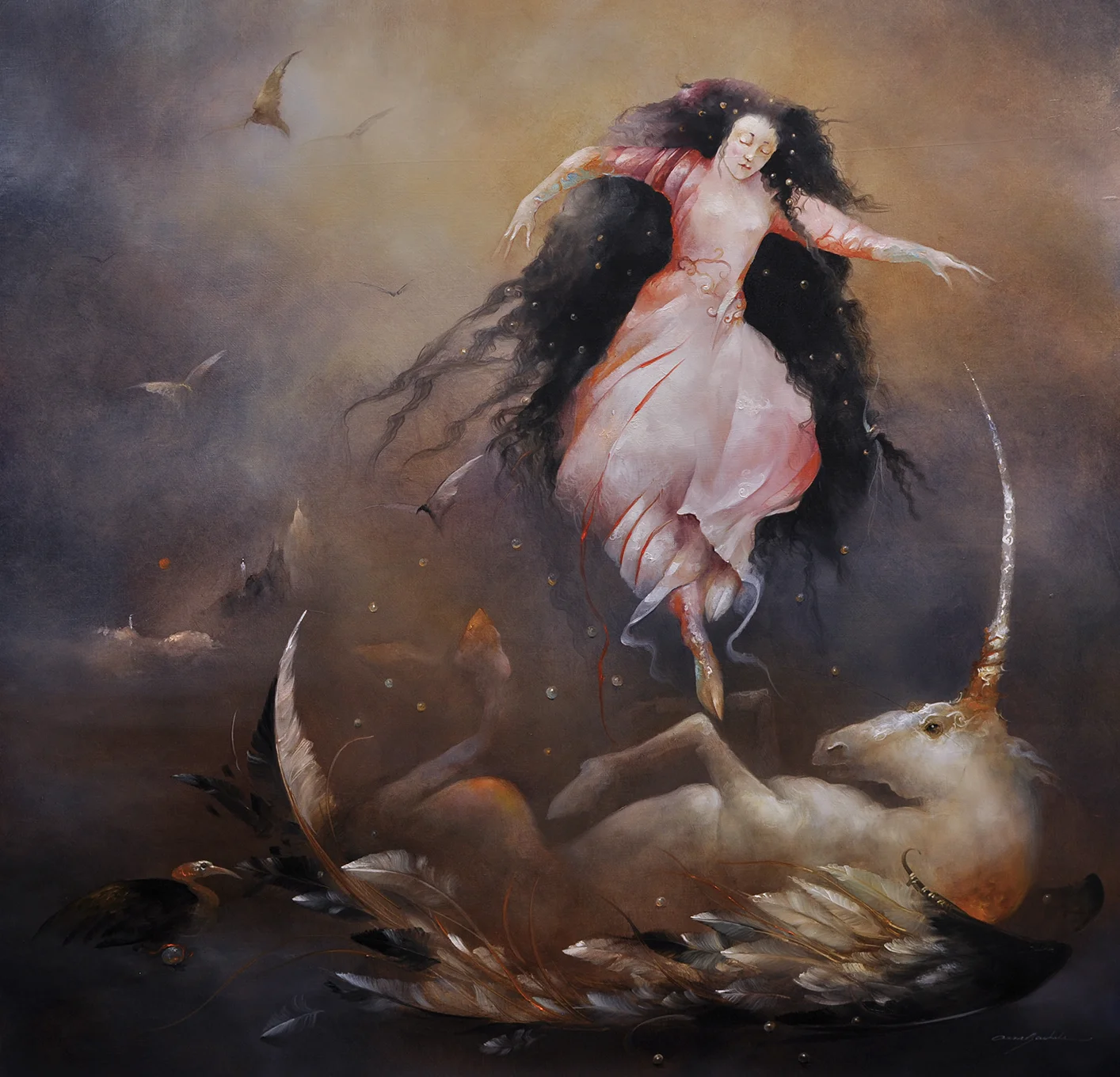 Approcher la Licorne - Approach the Licorne 40"x 40" Oil on linen
