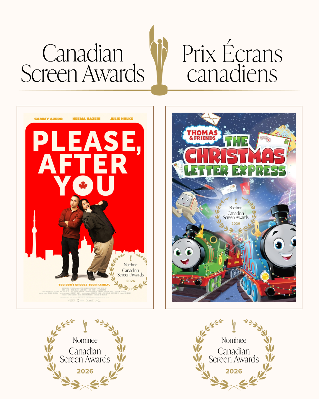 Honoured with Two 2026 Canadian Screen Award Nominations