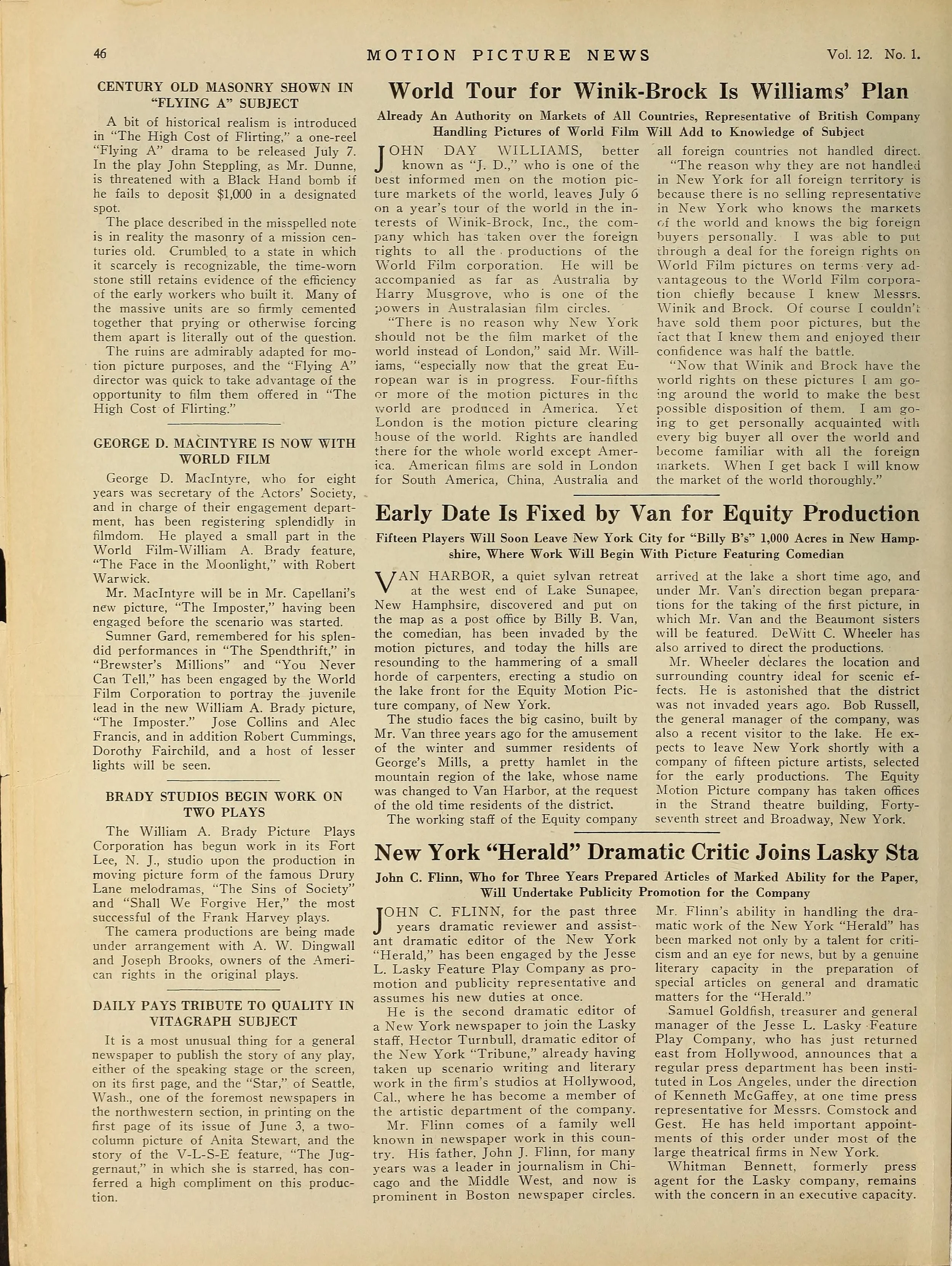 Early Date Is Fixed by Van for Equity Production