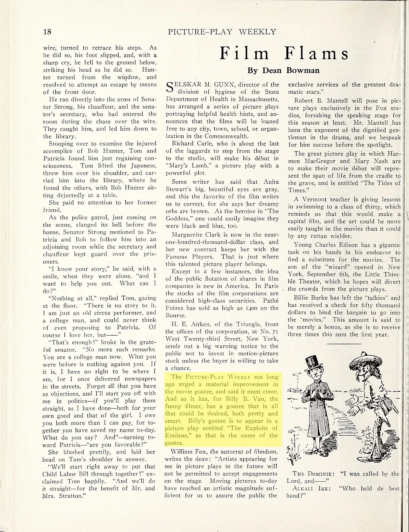 1915 Picture Pay Weekly article mentioning Billy B. Van in the film The Exploits of Emiline