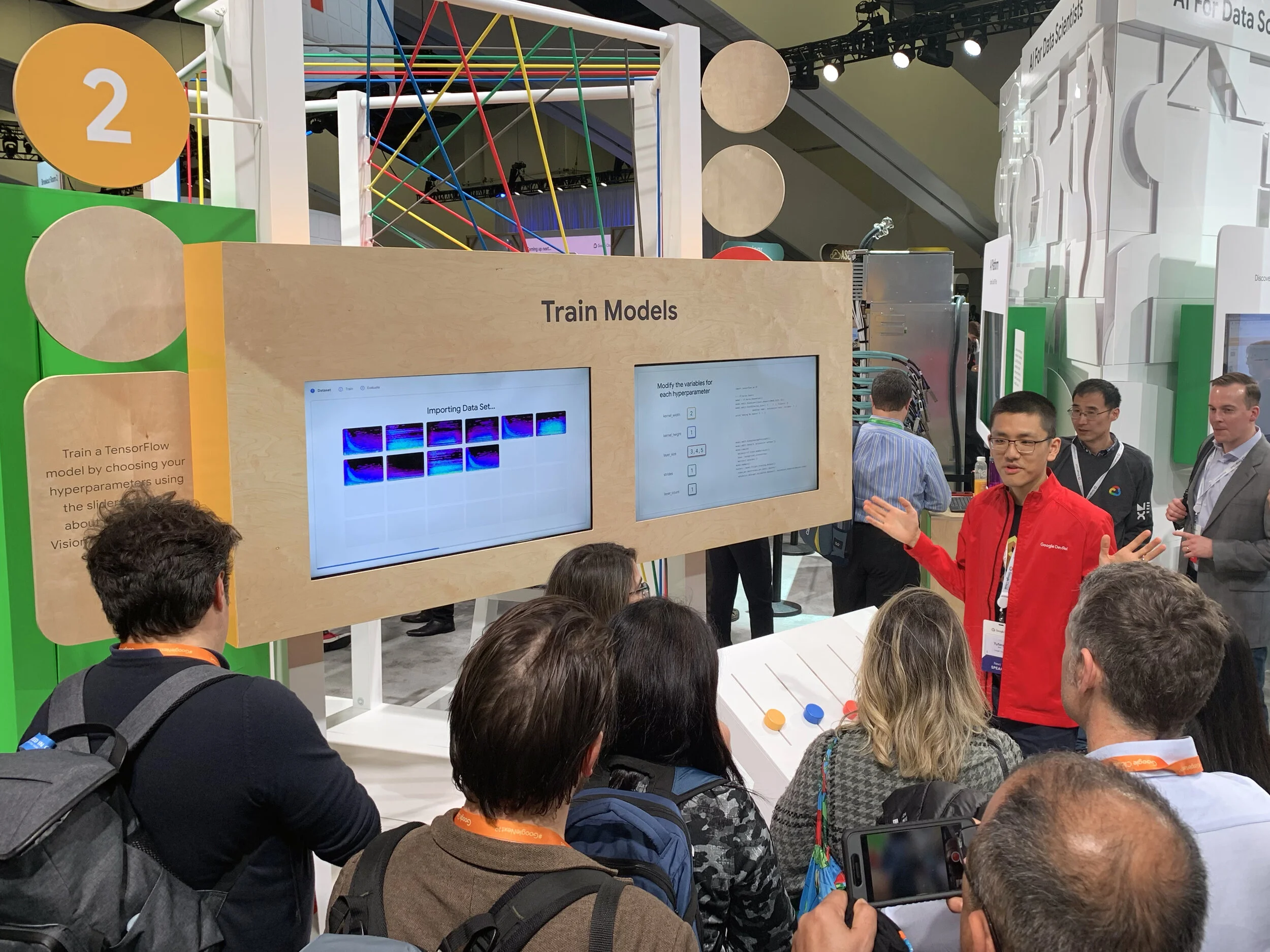 At the second station—leveraging the data they created at the previous station—attendees train a Machine Learning model.