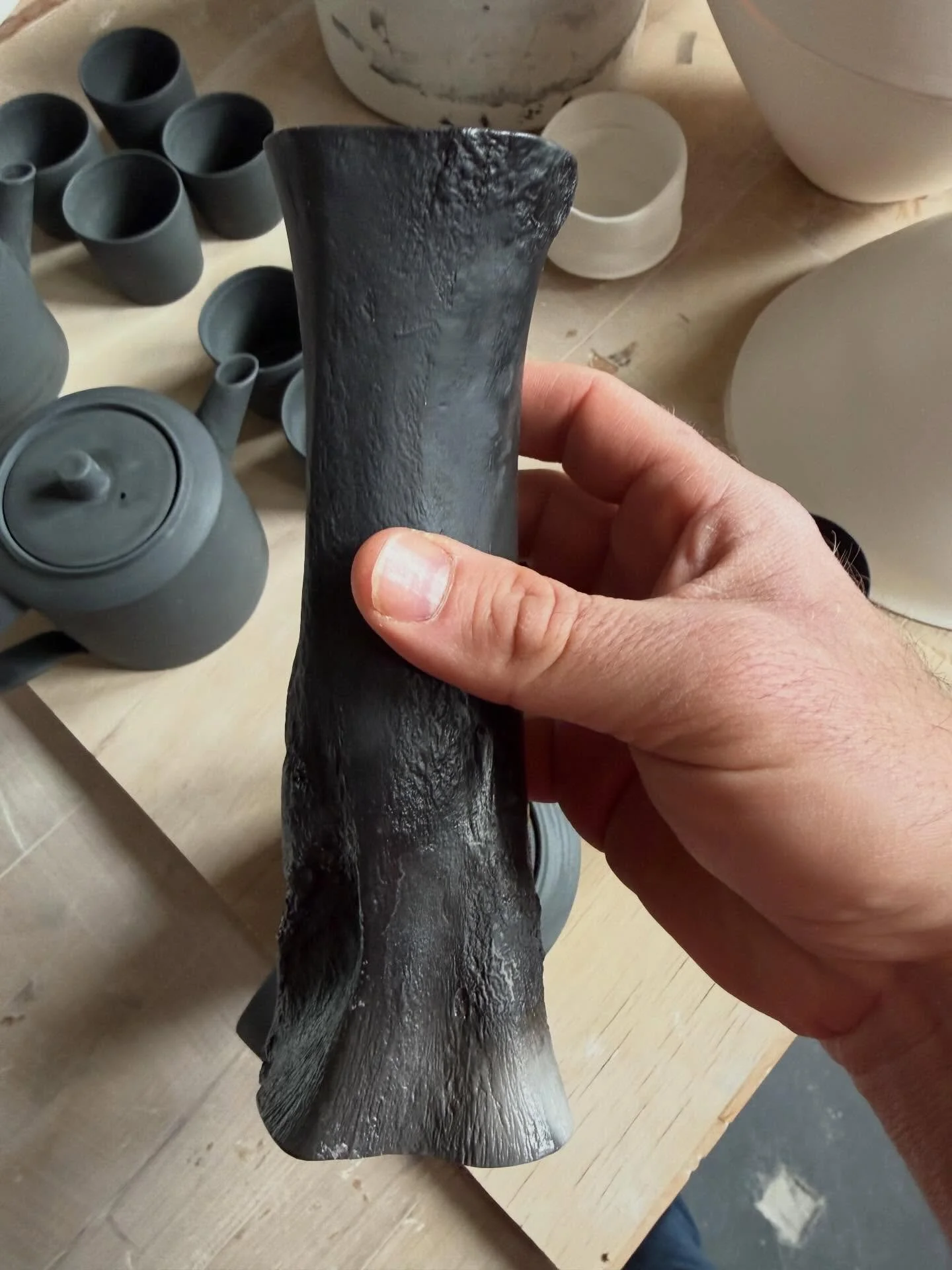 Bone Vase. Saggar-fired porcelain cast from the femur of a retired 13-year-old dairy cow from @bluehillfarm A new approach to bone&mdash;china 😉 

#porcelain #vase #bone