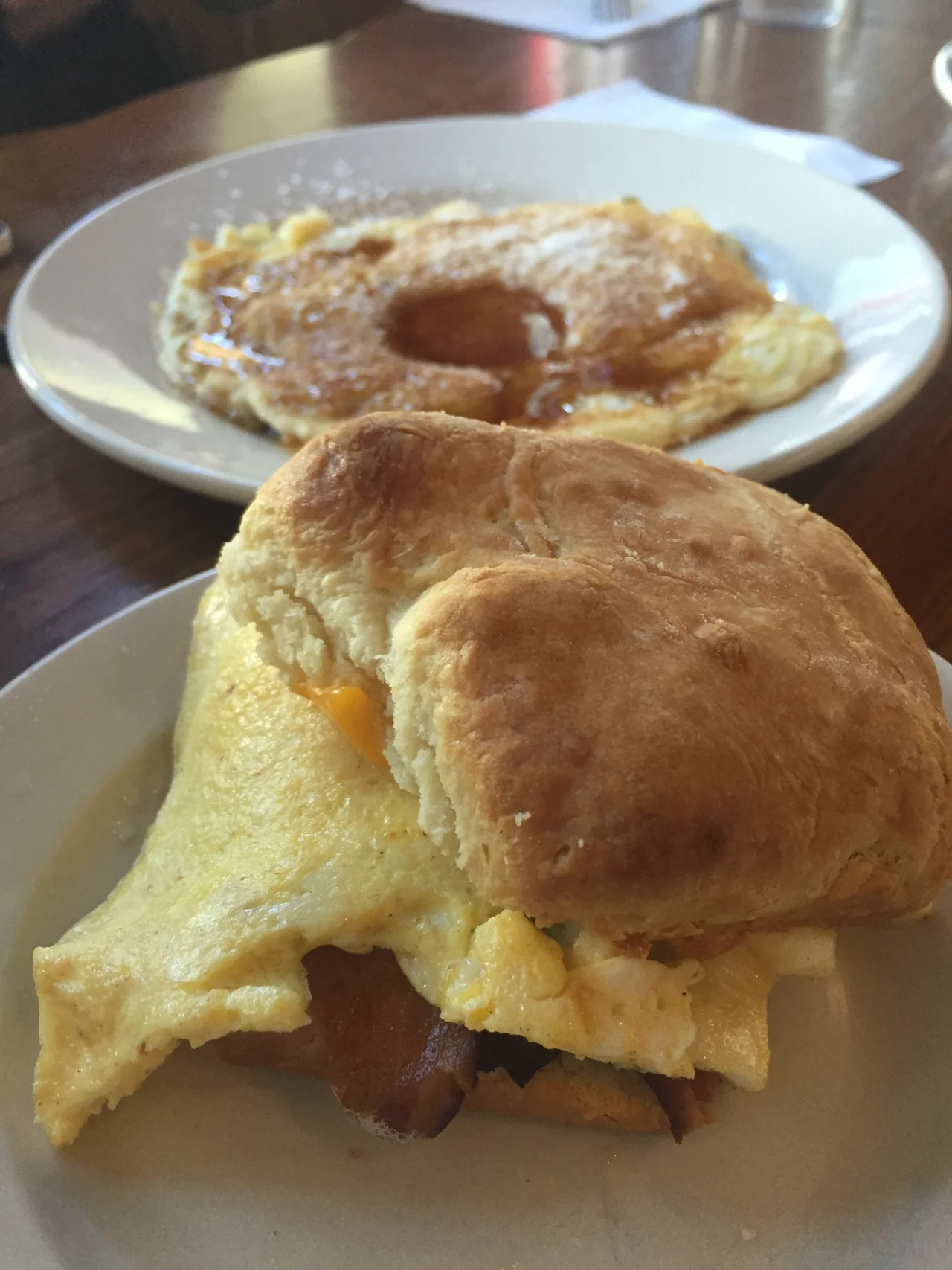 Bacon, Egg, and Cheese + Pistachio Pancake from Satsuma