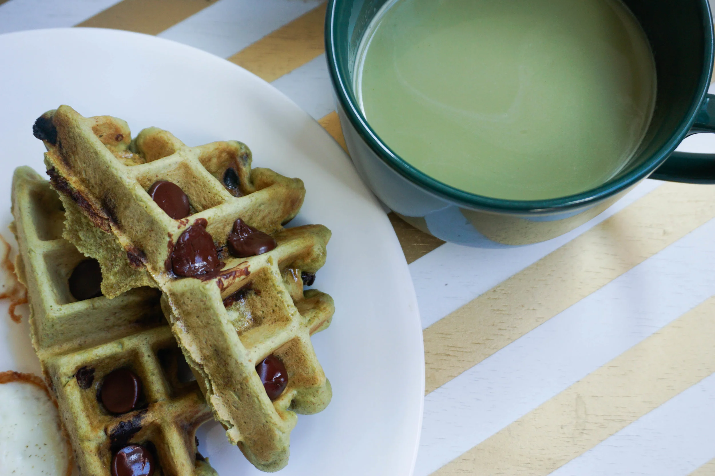I got wild and had a matcha latte with my matcha waffles. OVERLOAD!
