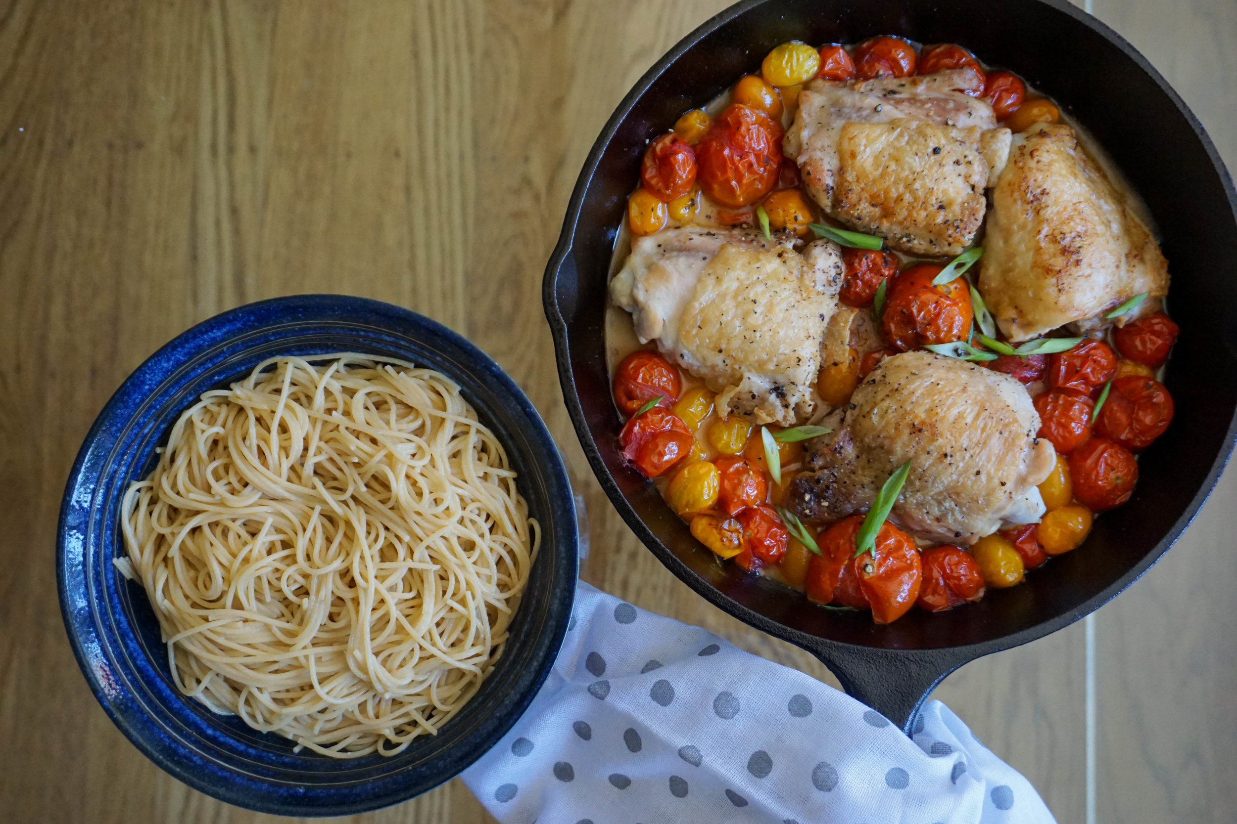 Roasted Chicken Thighs and Cherry Tomatoes