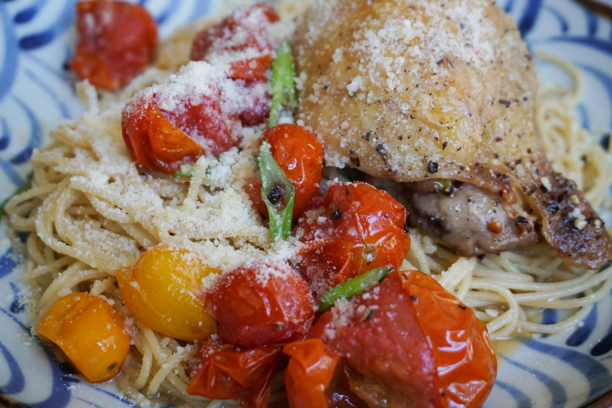 Roasted Chicken Thighs and Cherry Tomatoes