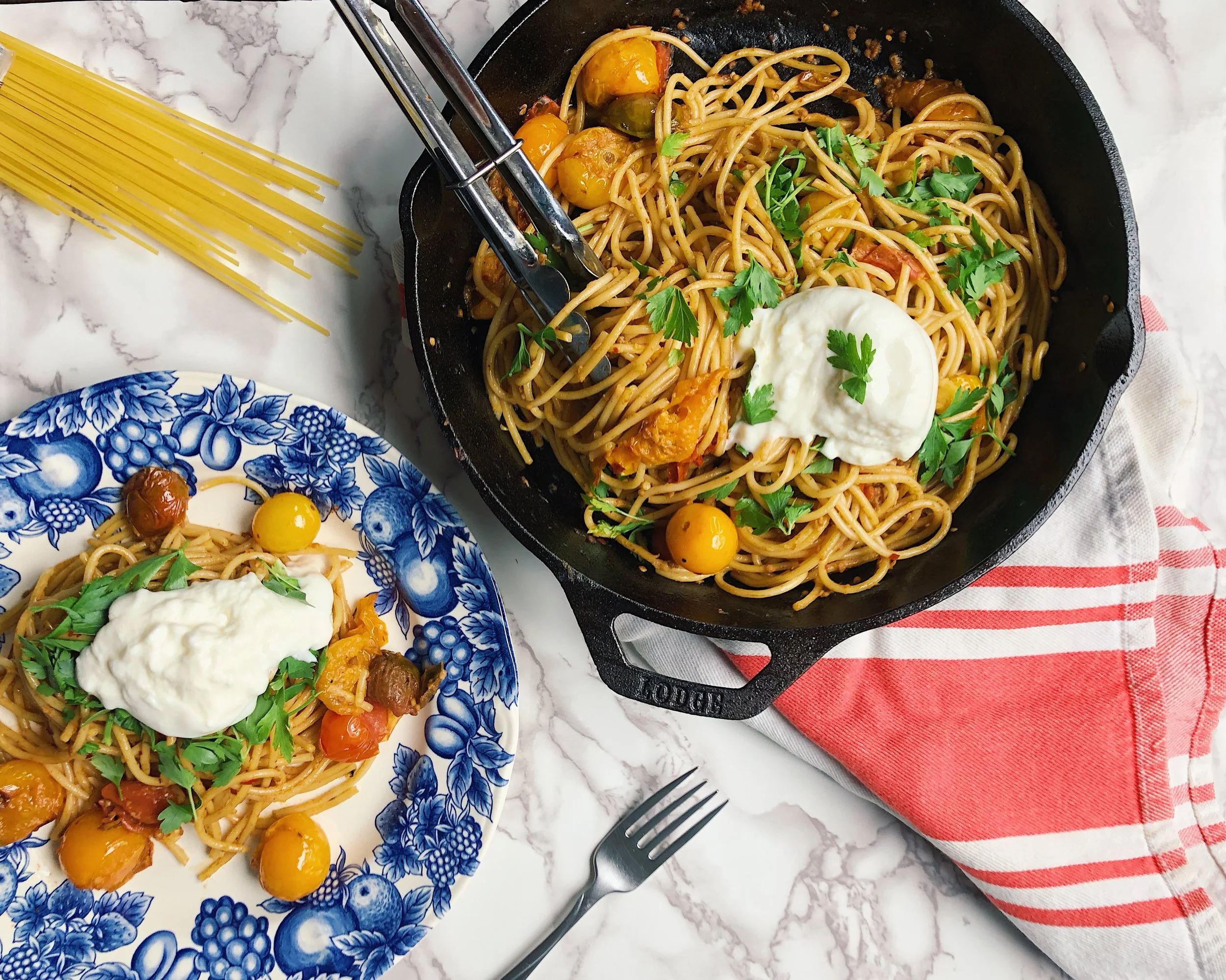 Heirloom Tomato and Burrata Spaghetti