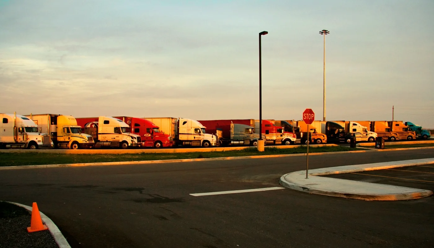 trucks at sundown