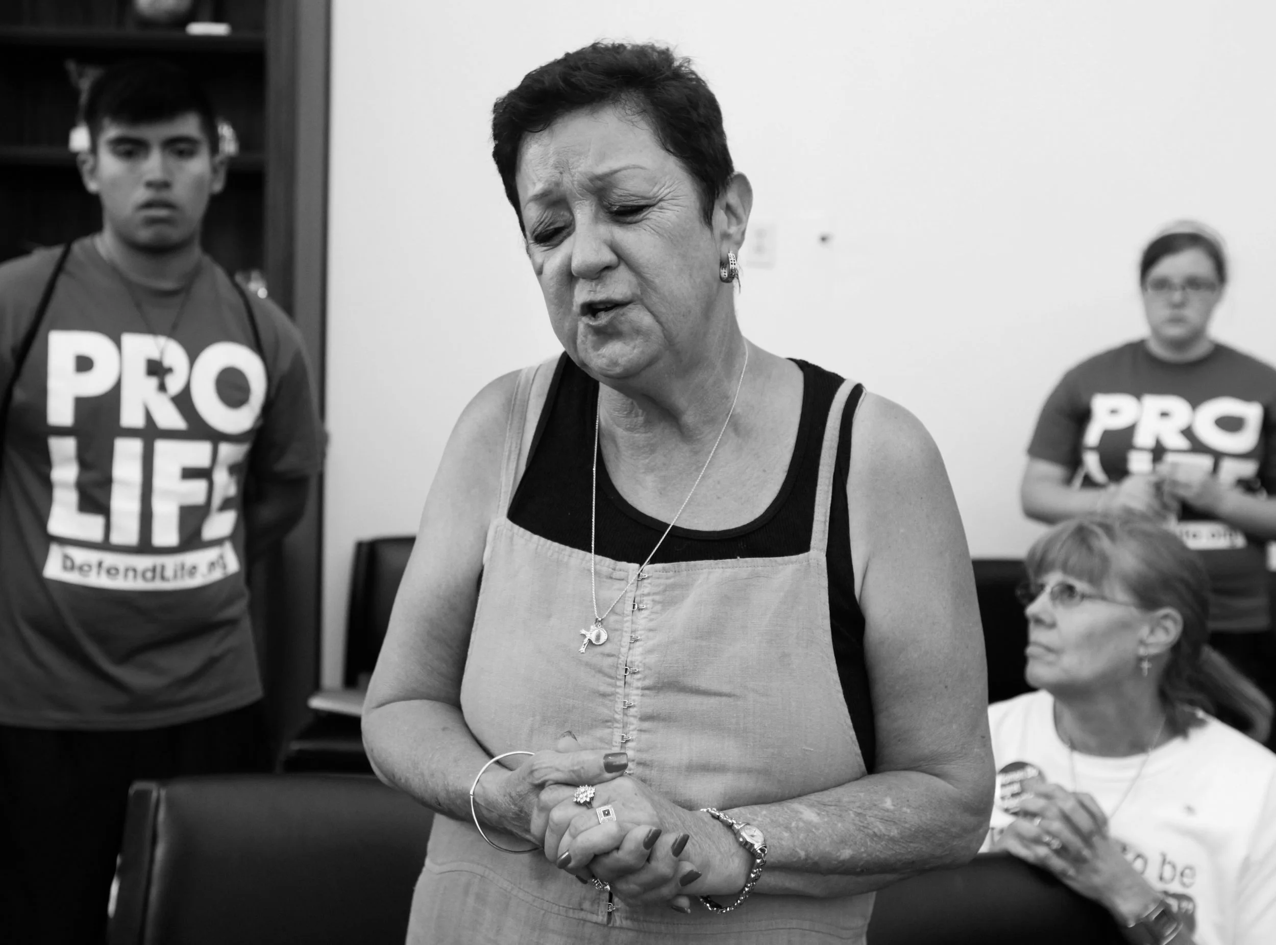Norma speaks up as she joins other anti-abortion demonstrators inside the office of House Speaker Nancy Pelosi in Washington on July 28, 2009.