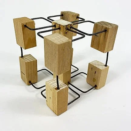#240 wire and wood cube, 3"x3"x3", 2025