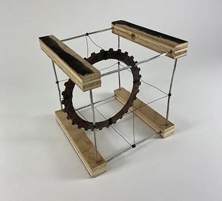 #254 wood, aluminum wire, thin wire, sprocket, 3"x3"x3", 2025