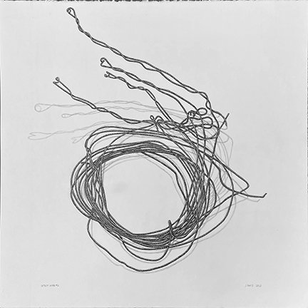 #253 graphite drawing, complex Marfa wire, 22.5"x22.5". 2025