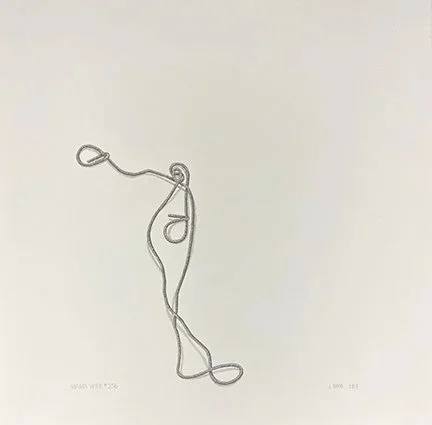 #256 graphite drawing, Marfa wire centered at bottom, 18"x18". 2025