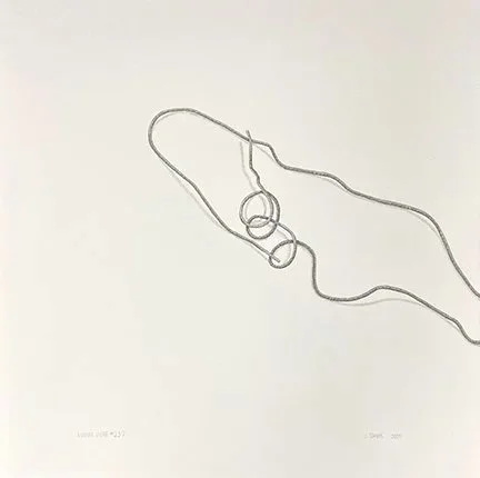 #257 graphite drawing, Marfa wire bottom right, 18"x18". 2025