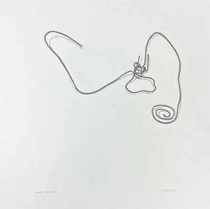 #258 graphite drawing, Marfa wire top right, 18"x18". 2025