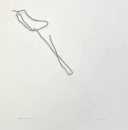 #260 graphite drawing, Marfa wire top left, 18"x18". 2025