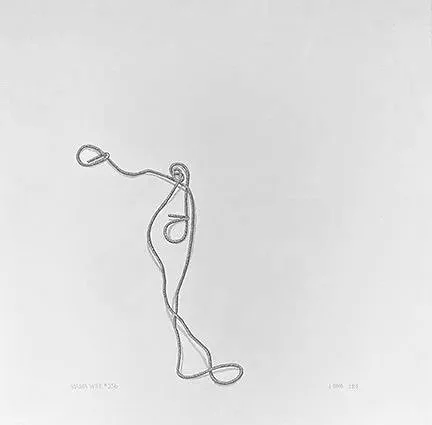 #256 graphite drawing, Marfa wire centered at bottom, 18"x18". 2025