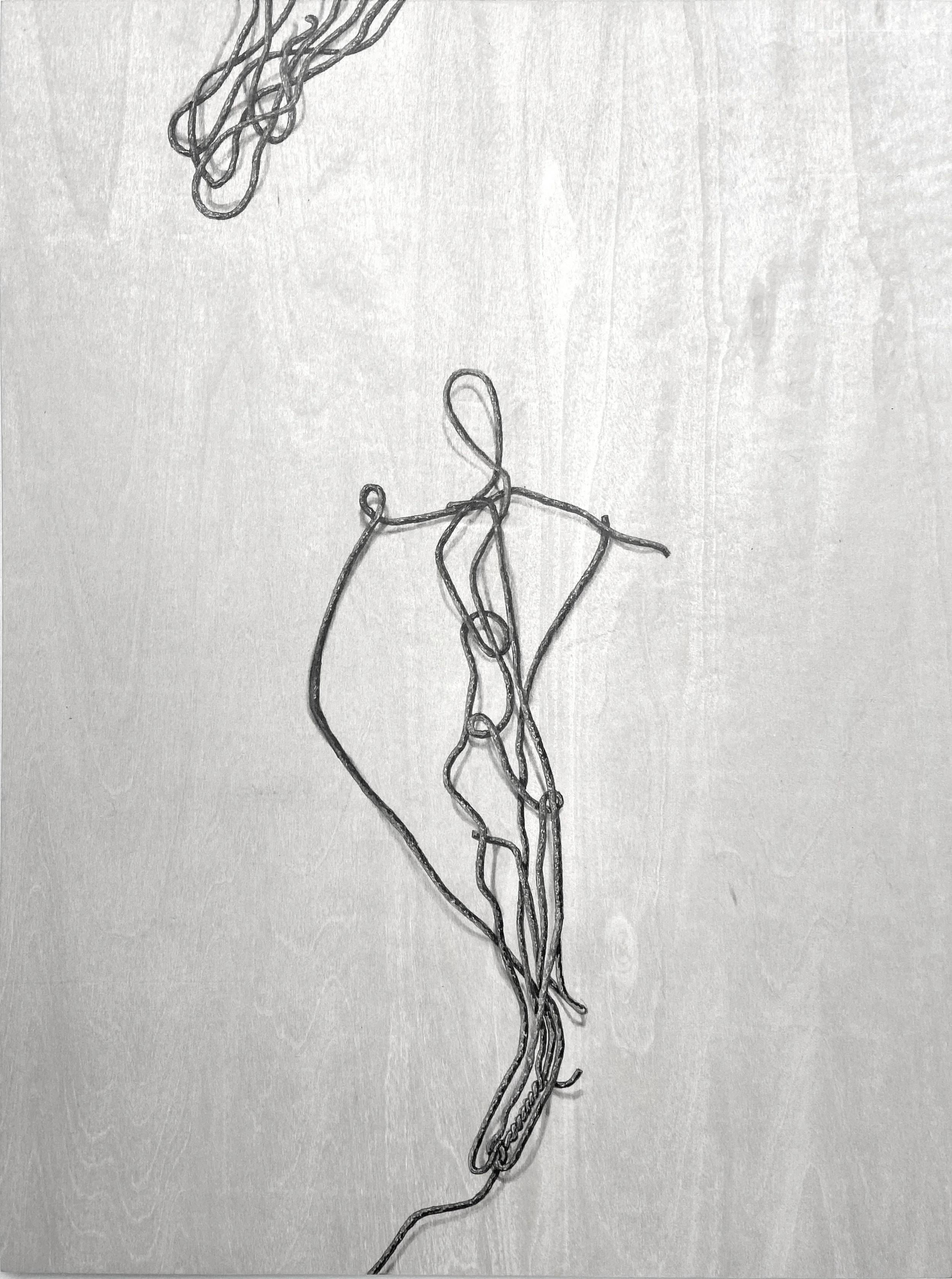Marfa wire #207, graphite drawing on wood panel, 12"x16", 2024