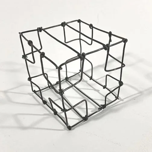 Marfa Wire #288, 3"x3"x3", raw wire, squares in corners, straight wire 2 sides, 4-30-26