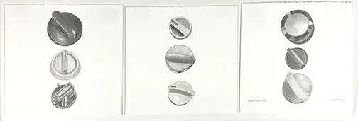 #290, 23.5"x7.75" triptych, 9 stove knobs, 5-19-26