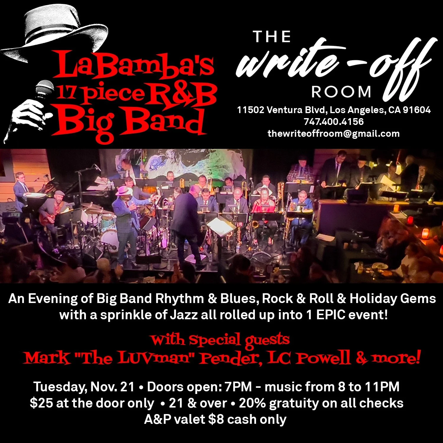 LaBamba's R&amp;B Big Band at The Write Off Room, November 21st