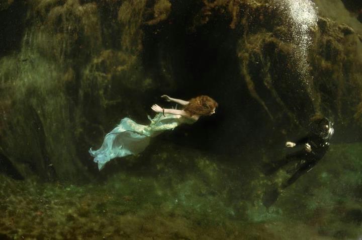 Virginia Hankins Mermaid Attacking SCUBA Diver under water.jpg