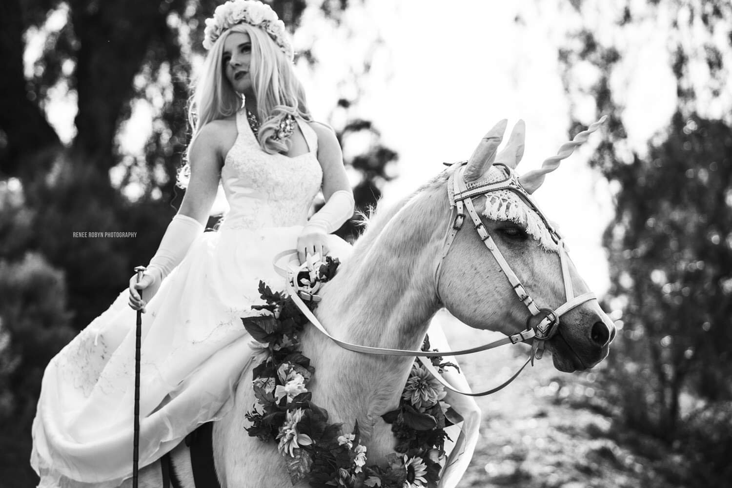 Virginia Hankins - Renee Robyn Unicorn Bride Riding Sidesaddle Black White.jpeg
