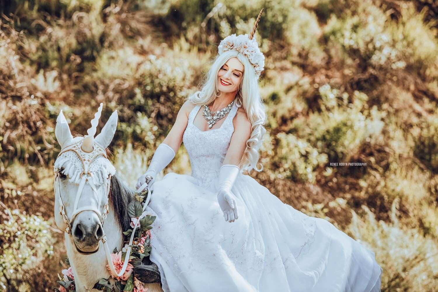 Renee Robyn - Virginia Hankins riding White Horse Unicorn Sidesaddle at Wedding.jpeg