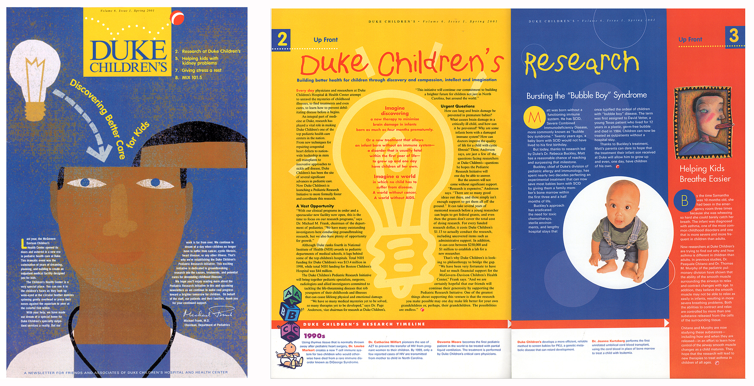 Duke Children's Hospital tabloid newsletter and inside spread