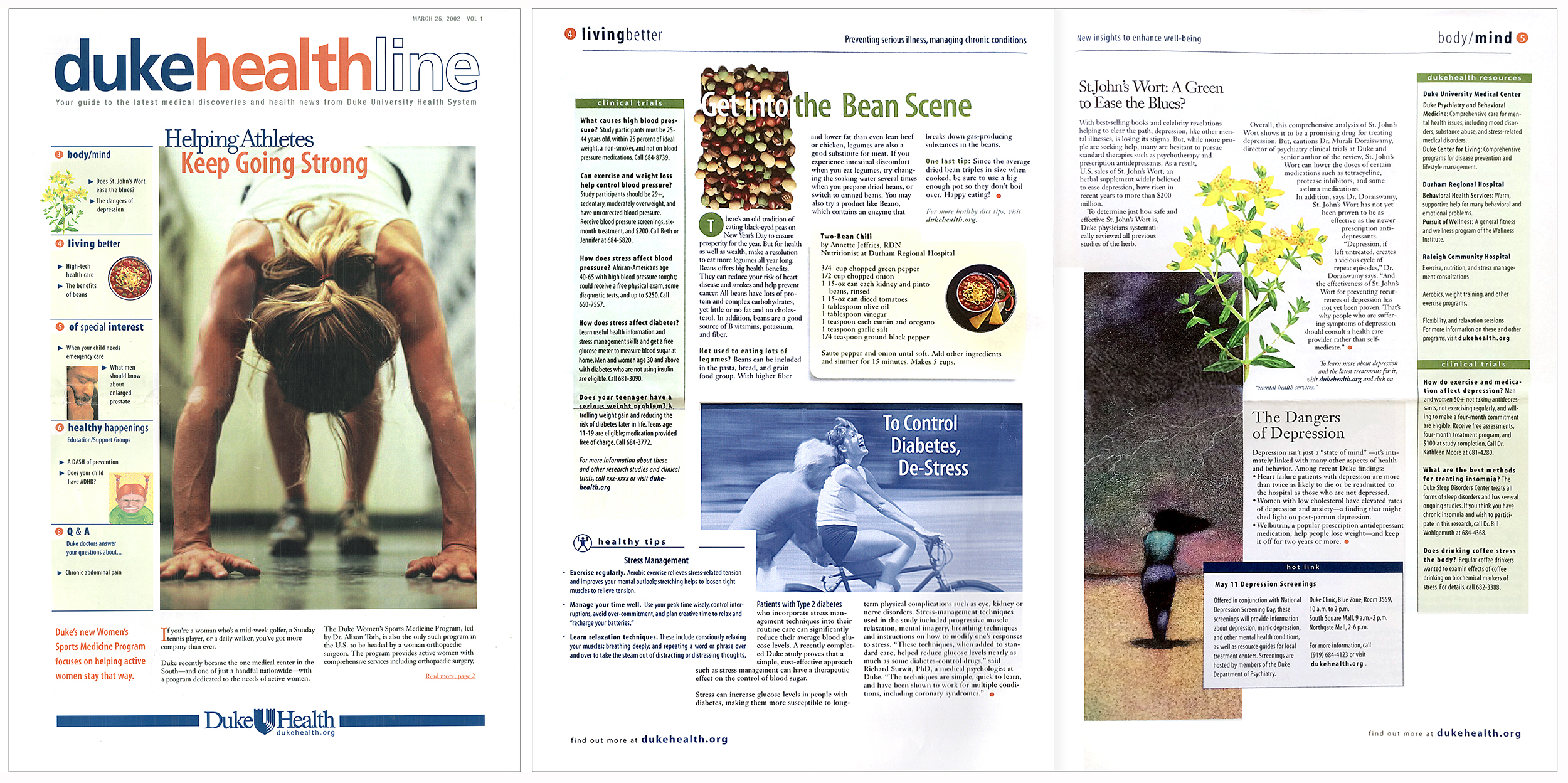 Duke Health System consumer tabloid newsletter cover and inside spread