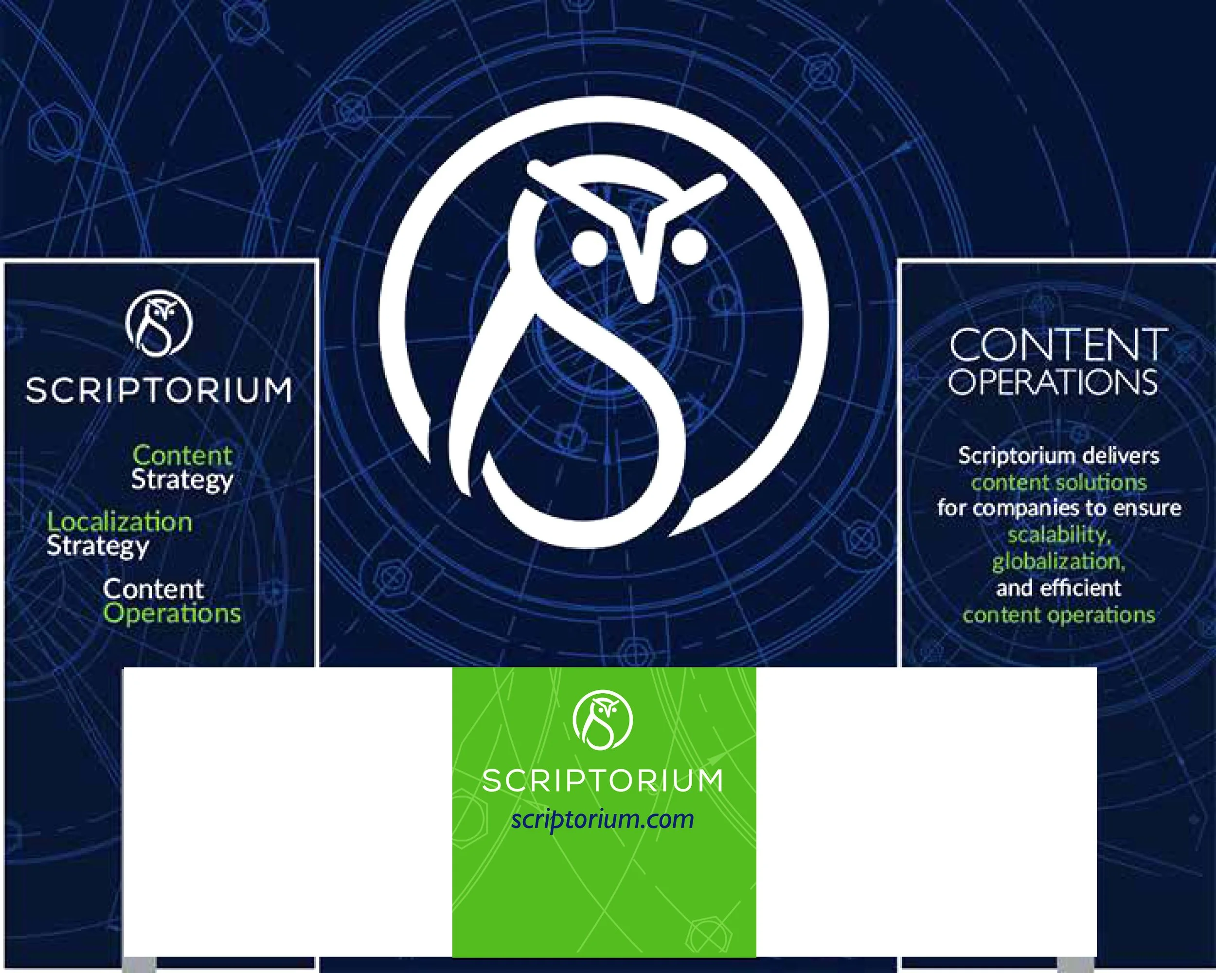  Pop up floor displays and table banner used for Scriptorium conferences 