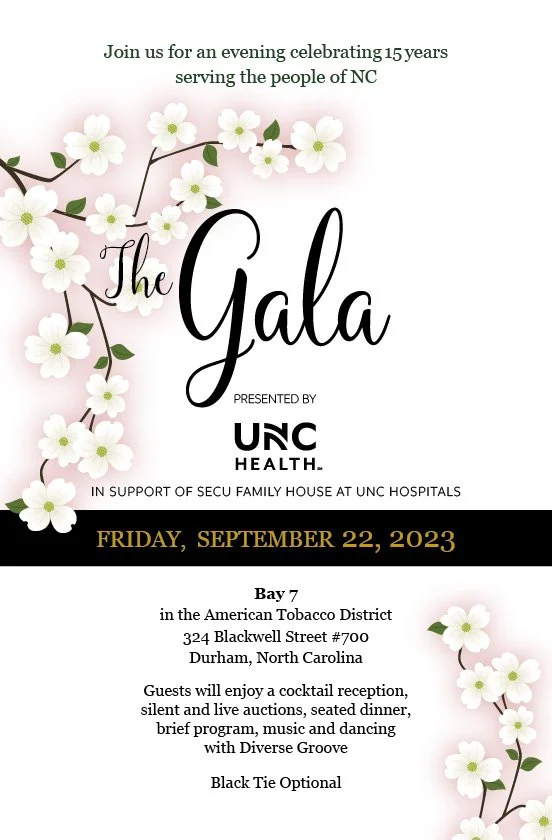  Fund raising, black tie dinner invitation for SECU Family House at UNC Hospitals 