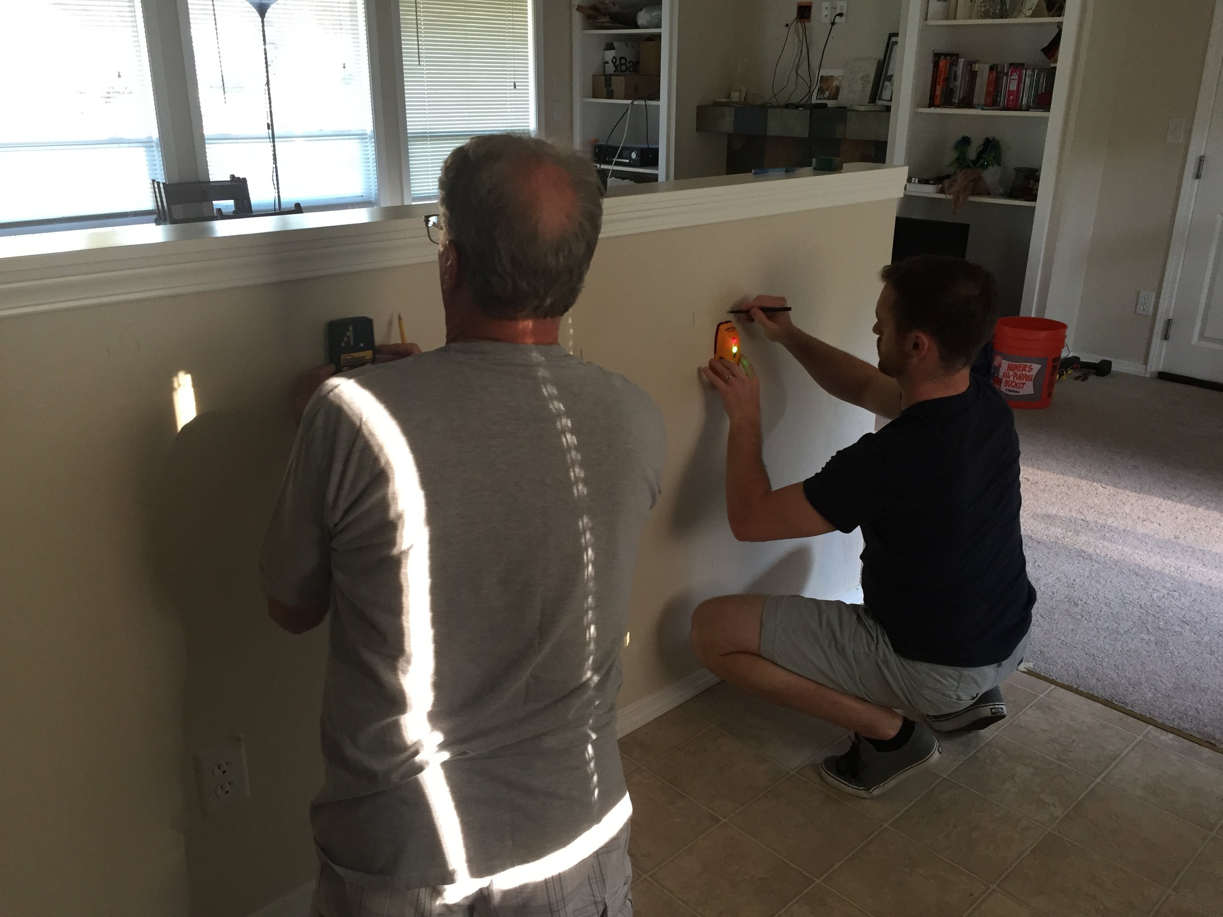Finding the studs and any live wires. We weren't sure what was behind the walls, so the demo started a bit cautiously...