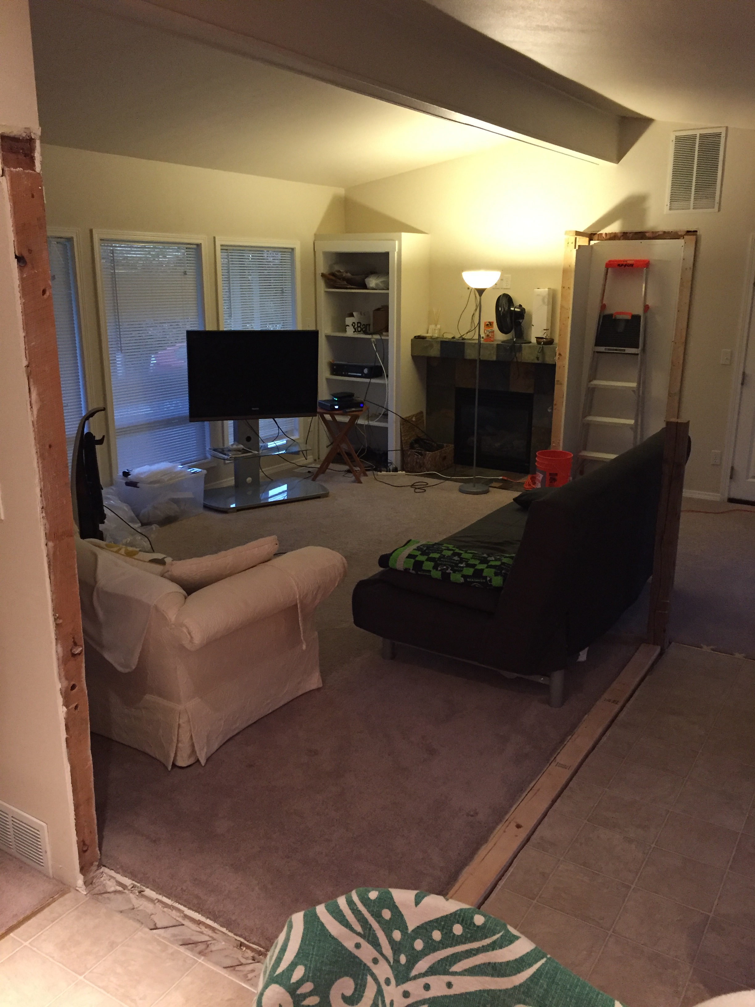 Now with that other strange section of the wall dividing the living room from the hallway taken down.