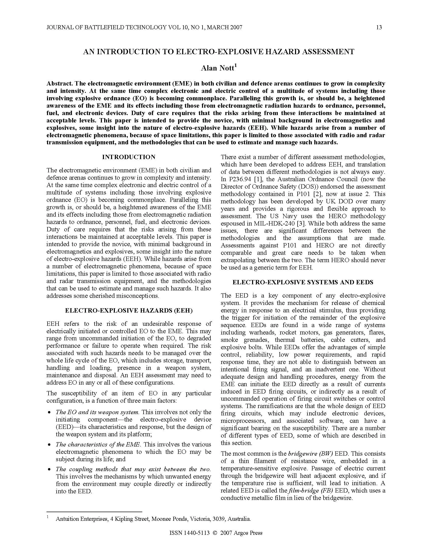 An Introduction to Electro-Explosive Hazard Assessment