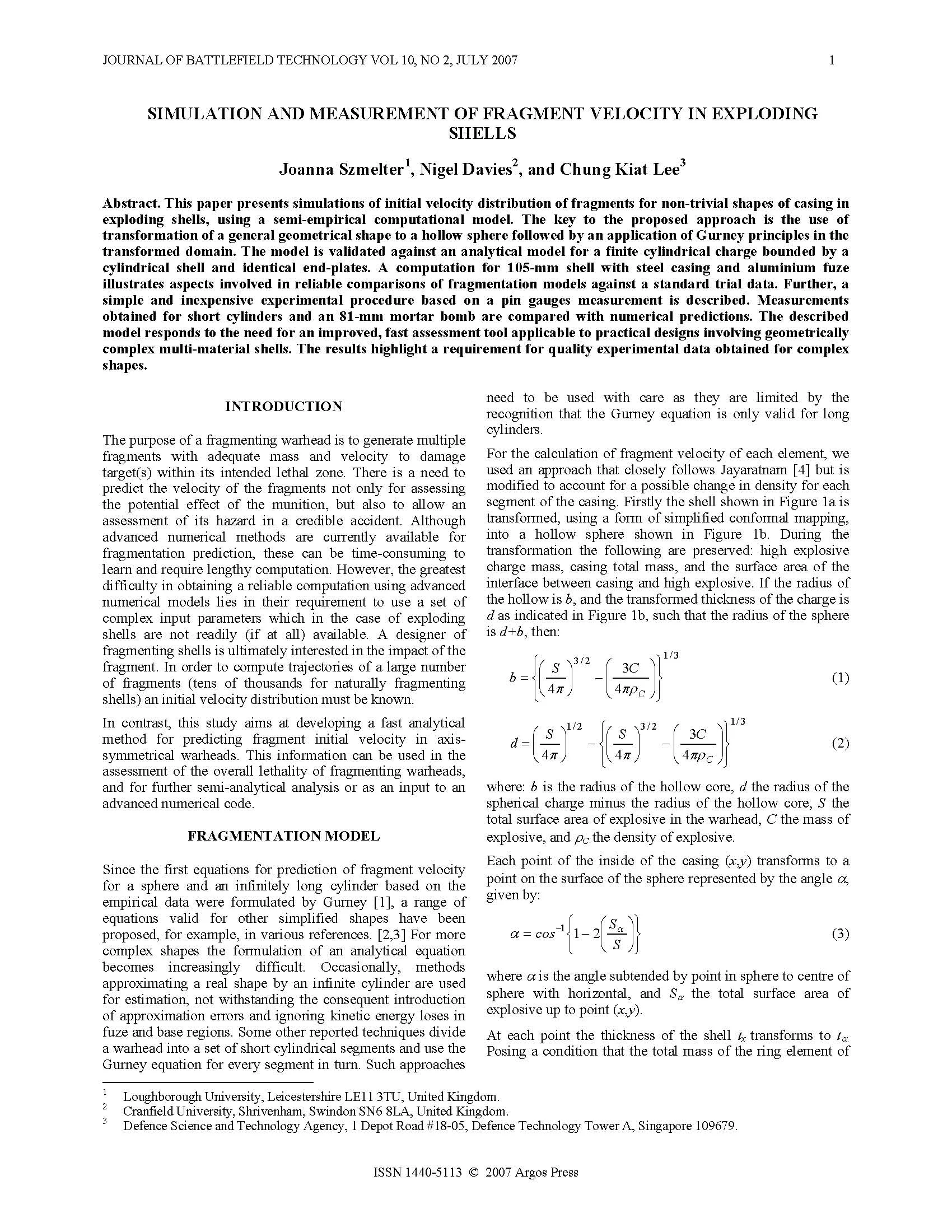 Simulation and Measurement of Fragment Velocity in Exploding Shells